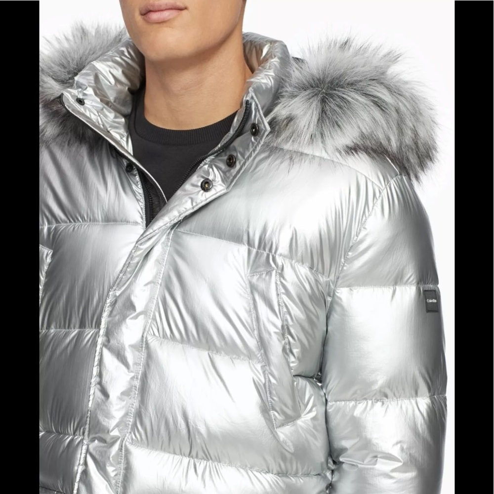 NWT Men’s Calvin Klein Silver Puffer Jacket - Picture 5 of 6